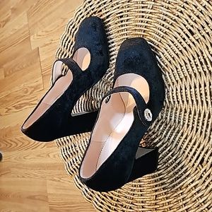J. Crew Mary Jane Black Velvet Pumps, Size: 8.5